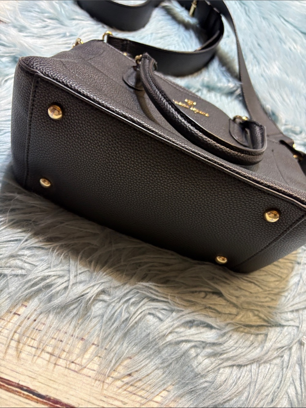Nanette Lepore Black Pebbled Leather Satchel Gold Hardware and Detachable Strap - Picture 3 of 9